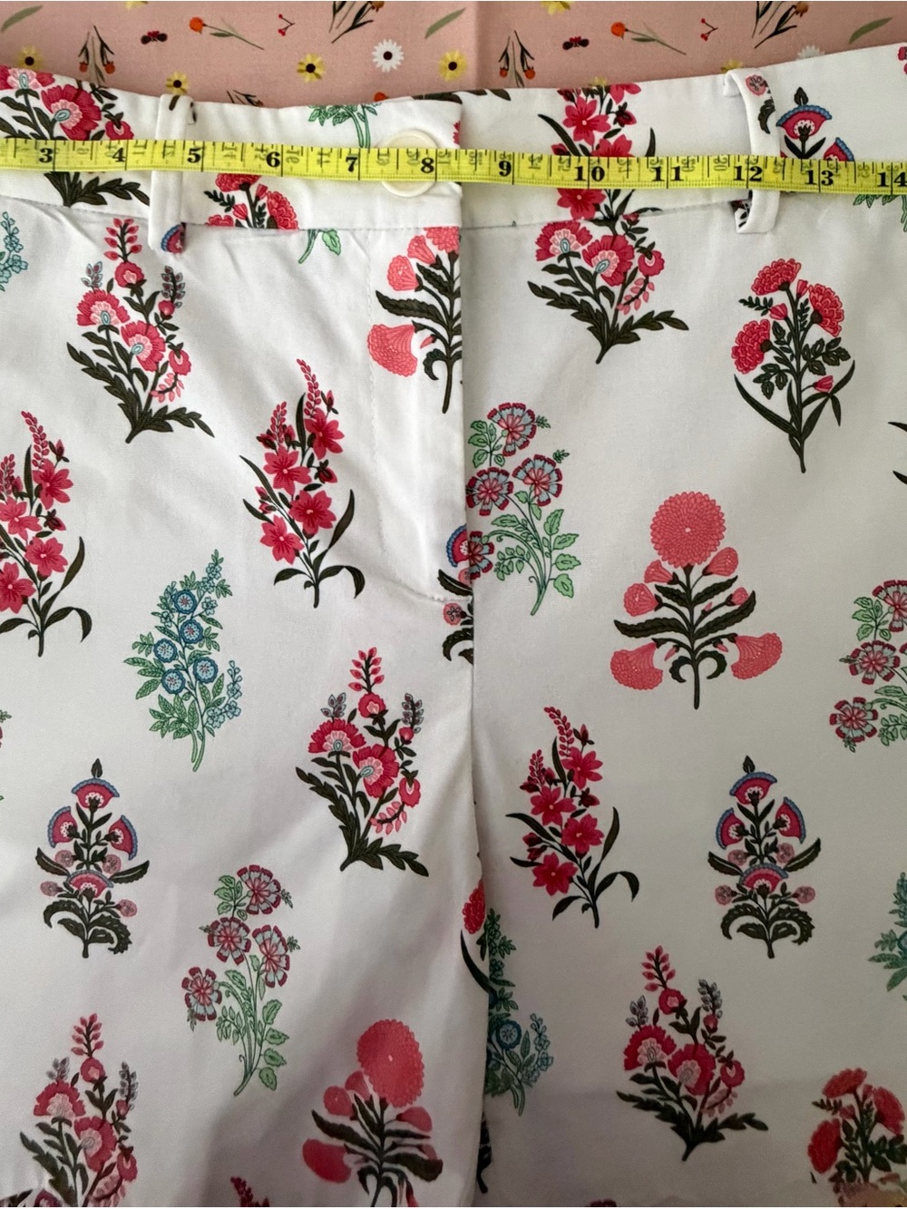 Talbots White Floral Print Bermuda Shorts with Pink and Green Accents